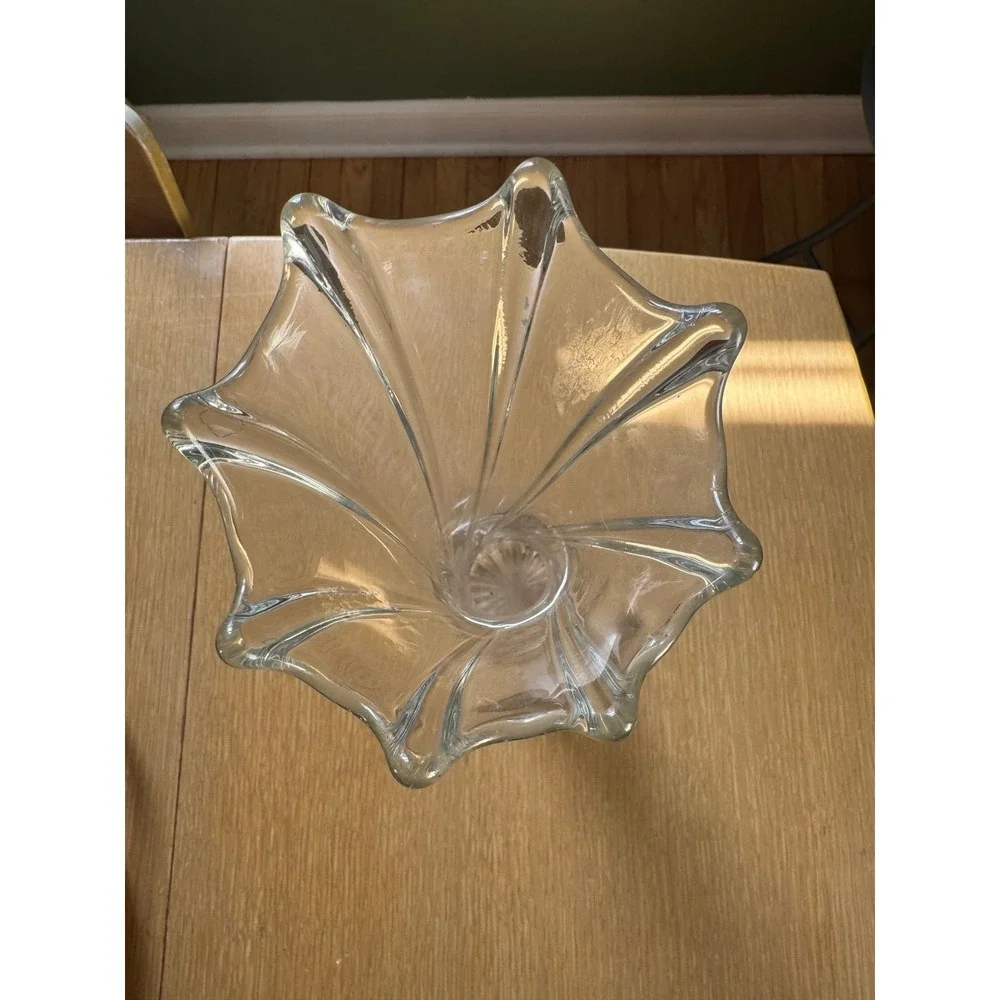 1900s VTG Dugan Swung Vase Glass Clear 8 Twisted Ribs Spiralex Elegant